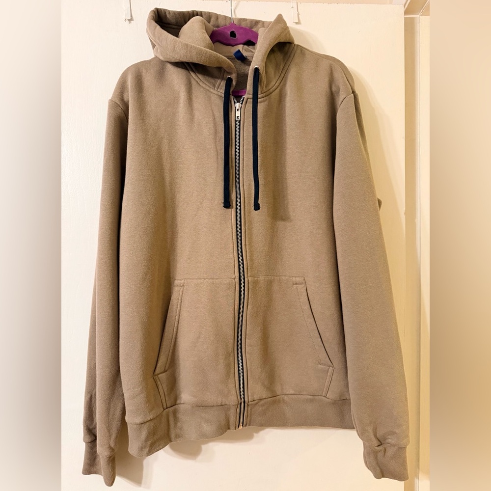 H&M Divided Men's Zip-Up Hoodie in Taupe Brown with Black Drawstrings Sz XL